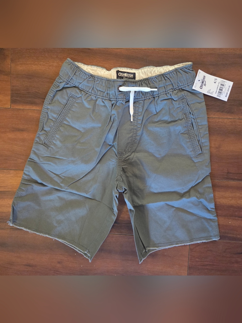 NWT OshKosh Boy's Gray Casual Drawstring Pull On Elastic Waist Shorts